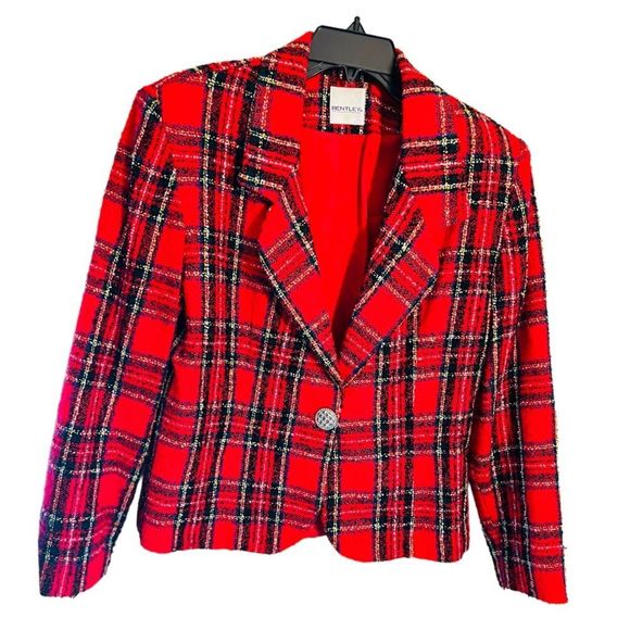 Vintage Jackets & Blazers - Vintage Bentley Red Plaid Blazer Jacket size 7/8 ❤️MOVING SALE🔥❤️